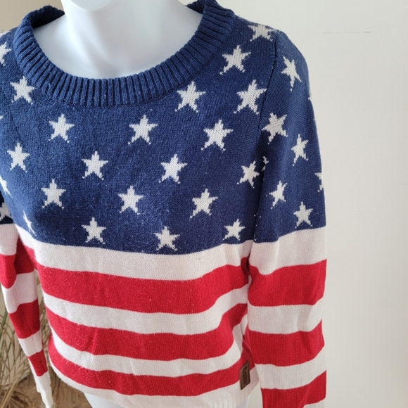 Tipsy Elves Starry Stripes Patriotic Sweater - Red, White, and Blue Size Small - Picture 3 of 6